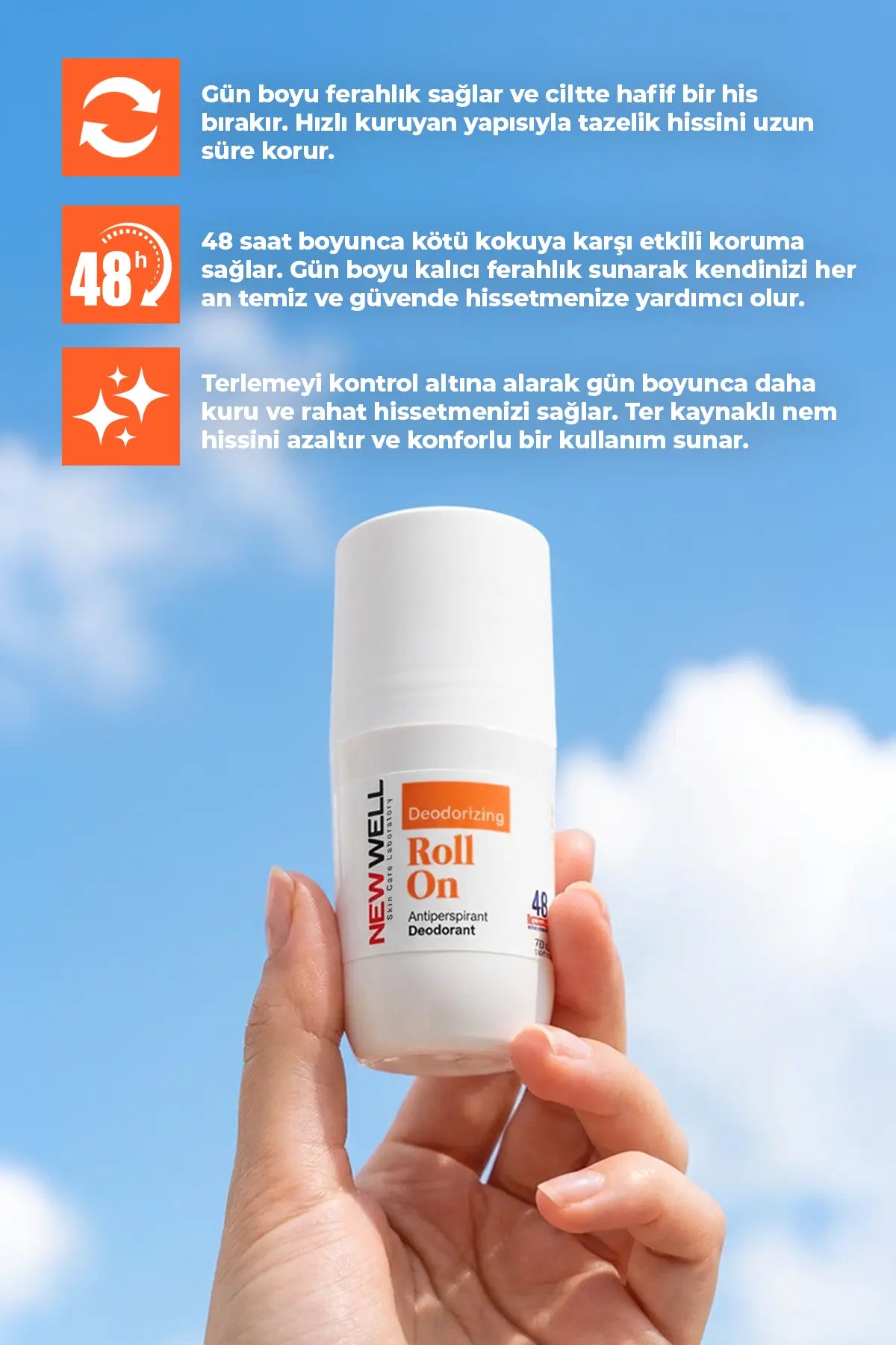 Deodorizing Roll On Terleme Önleyici Koltuk Altı Roll On (Turuncu) 75 ML New Well