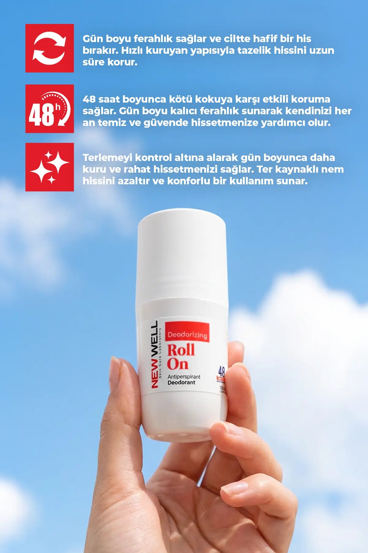 Deodorizing Roll On Terleme Önleyici Koltuk Altı Roll On (Kırmızı) 75 ML New Well