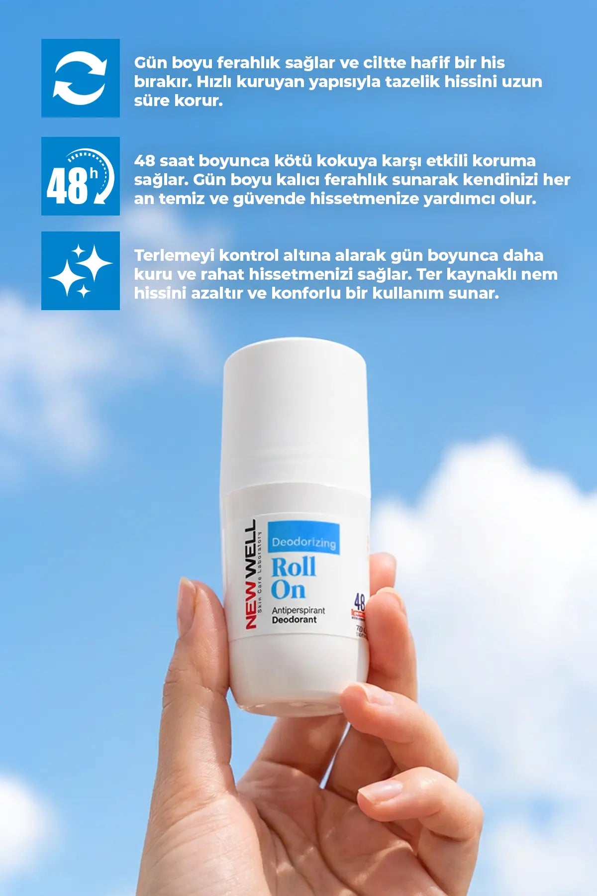 Deodorizing Roll On Terleme Önleyici Koltuk Altı Roll On (Mavi) 75 ML New Well