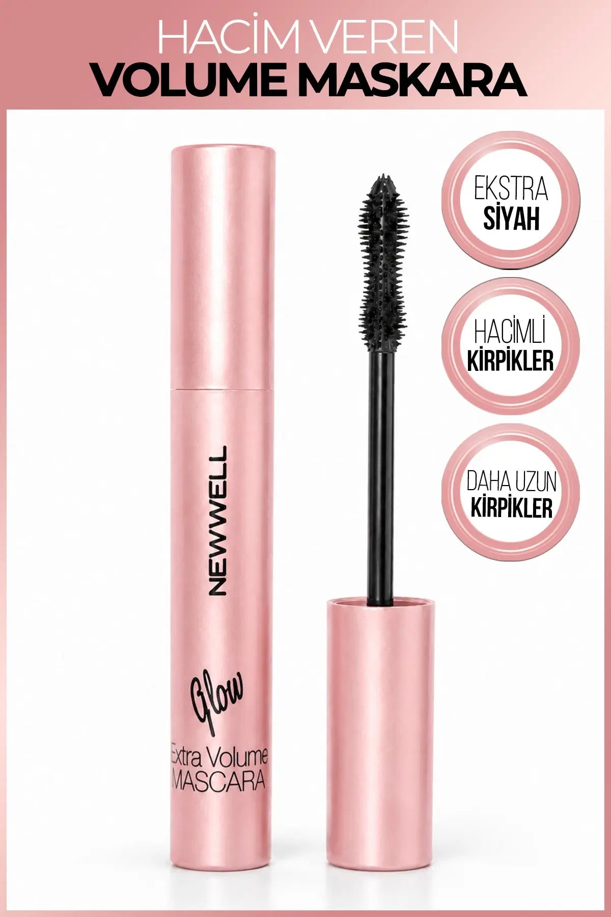 New Well Glow Extra Volume Mascara | Ekstra Hacim Veren Siyah Maskara 8 ml
