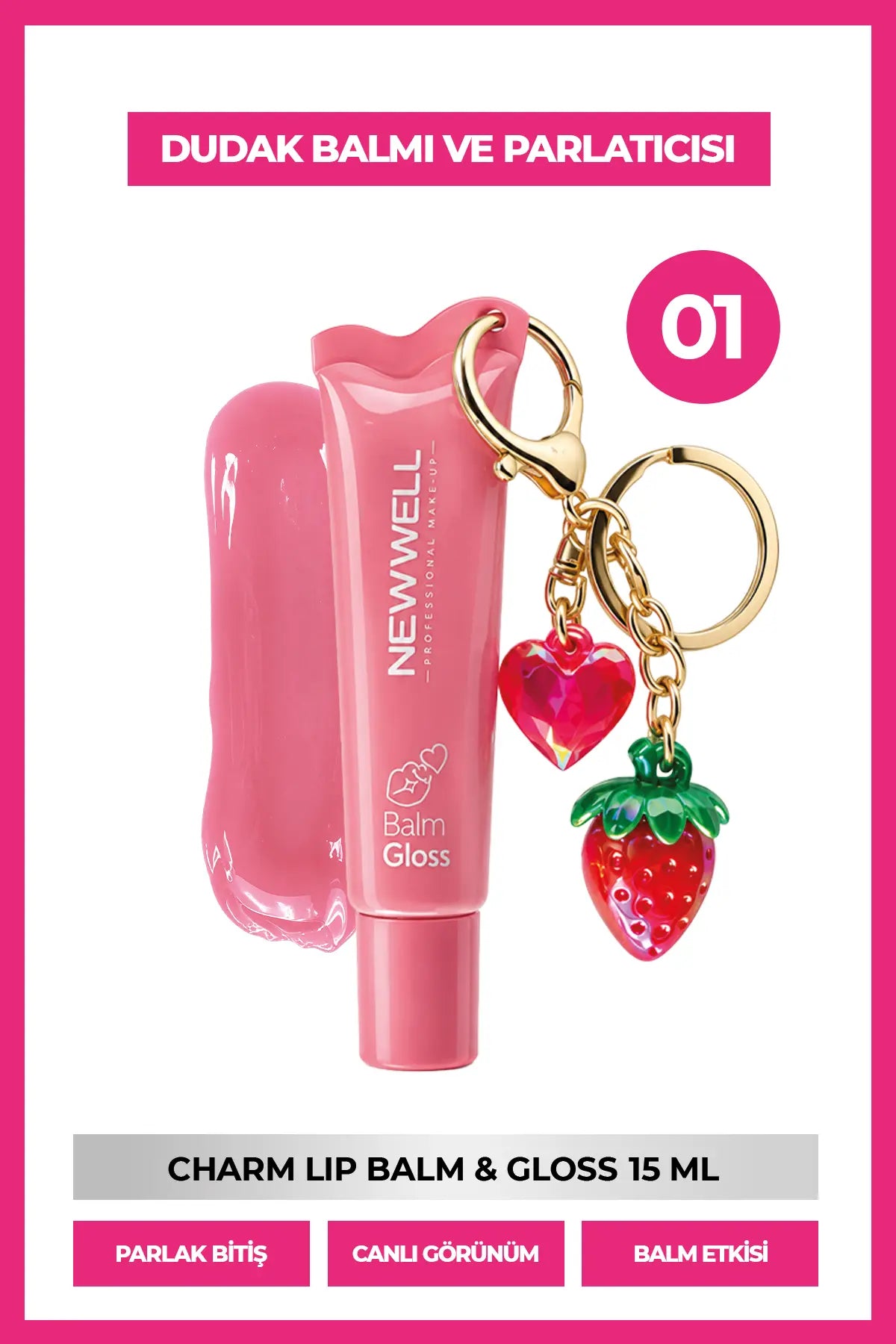 Charm Lip Balm & Gloss – Dudak Balmı ve Parlatıcısı Pembe 01 15 ml