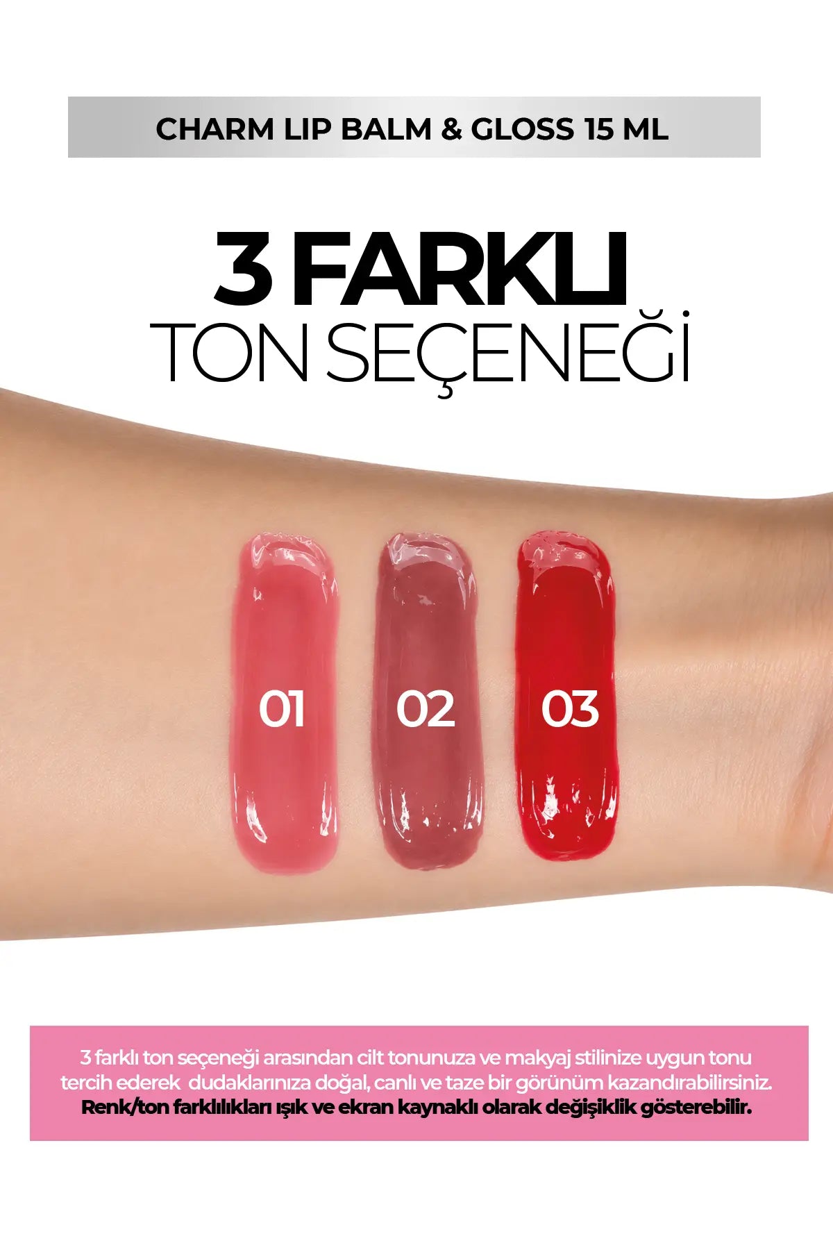 Charm Lip Balm & Gloss – Dudak Balmı ve Parlatıcısı Pembe 01 15 ml