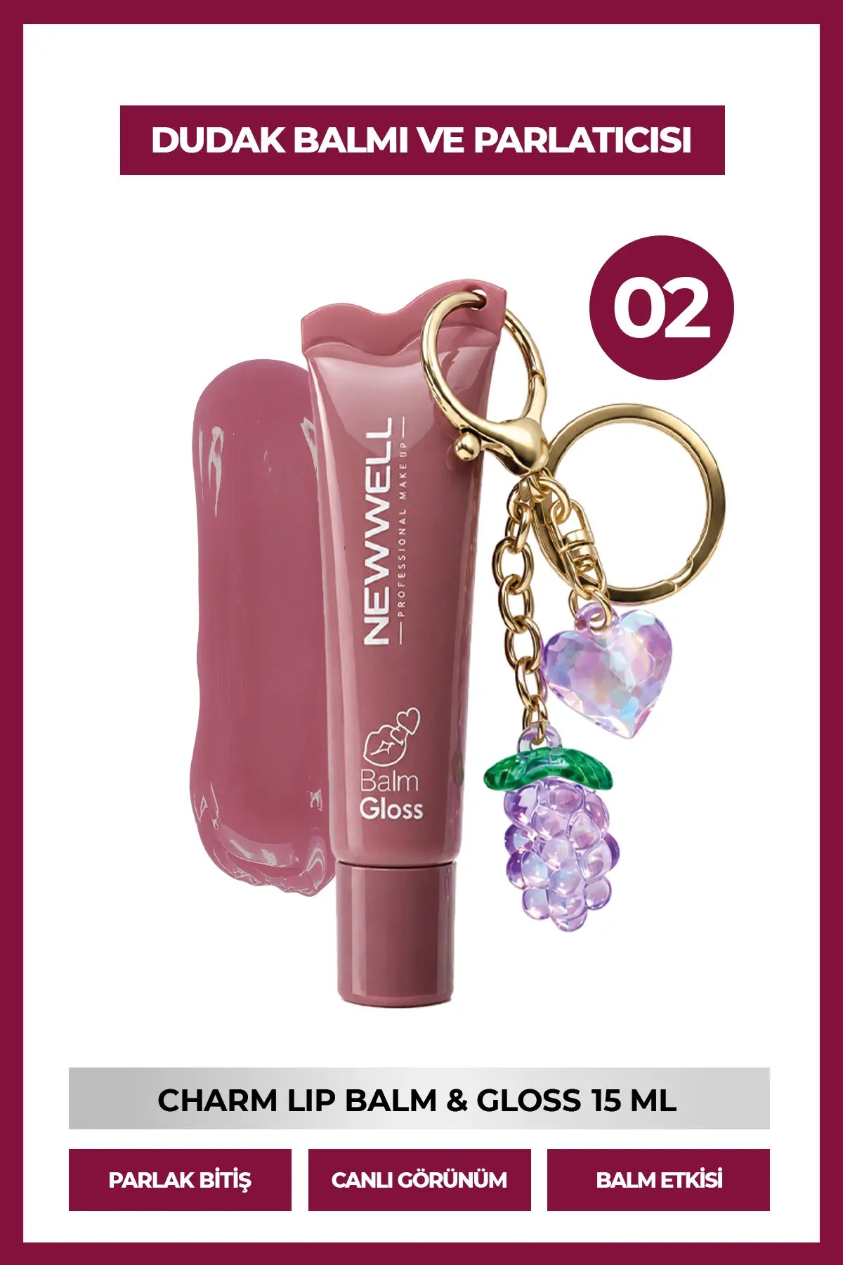 Charm Lip Balm & Gloss – Dudak Balmı ve Parlatıcısı Mor 02 15 ml