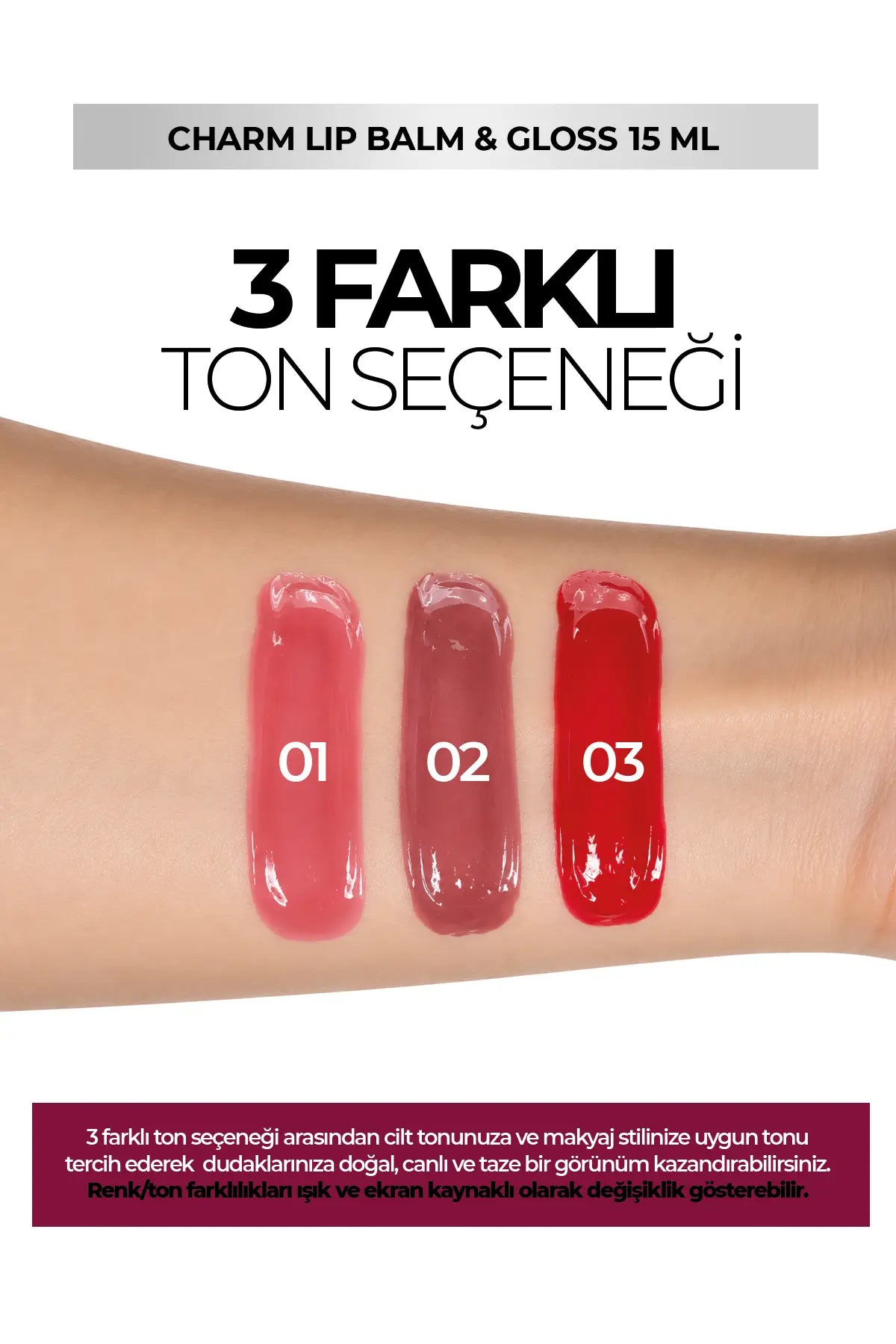 Charm Lip Balm & Gloss – Dudak Balmı ve Parlatıcısı Mor 02 15 ml