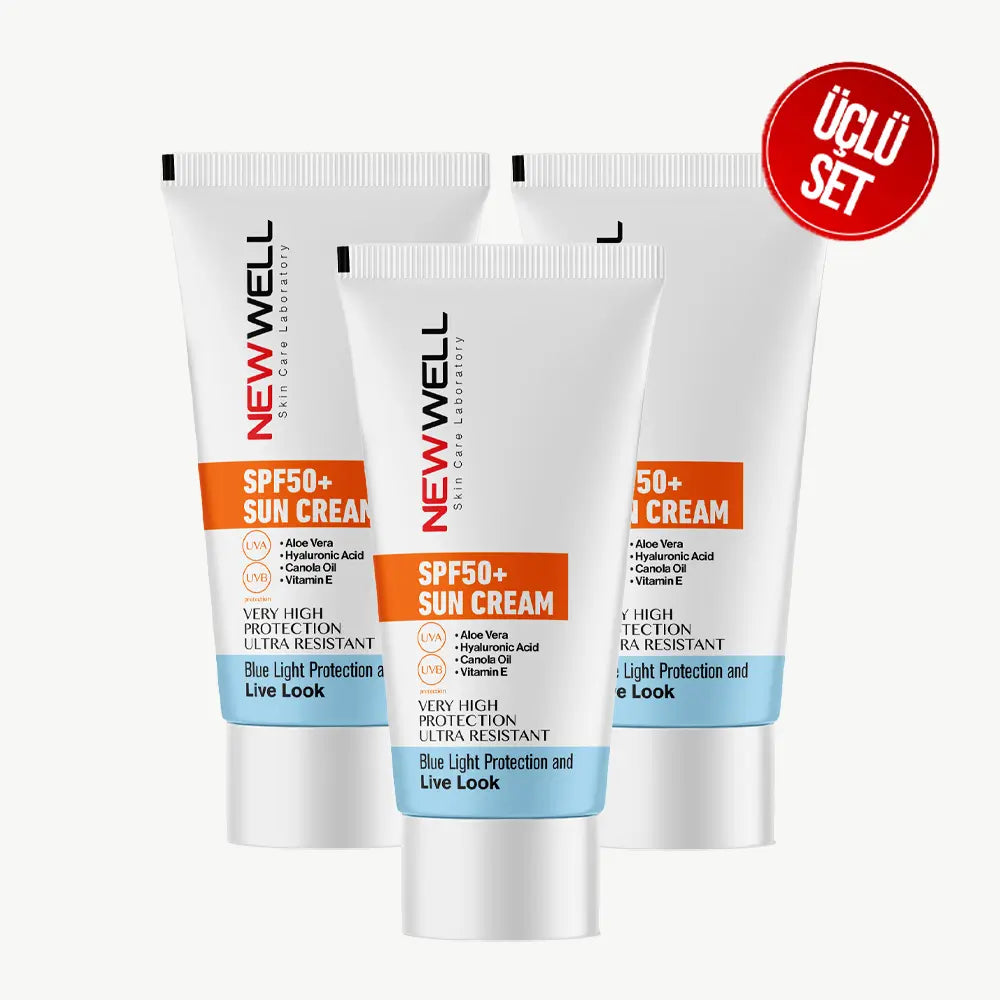 New Well Güneş Kremi Yüksek Koruma Spf 50+ (Aloe Vera) - 3 Adet | New Well Makeup