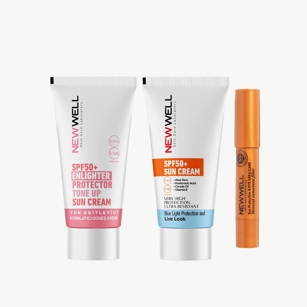 Güneş Bakım Seti Aloe Vera Güneş Kremi, Pembe Güneş Kremi, Göz Çevresi Concealer Cream Üçlü Set
