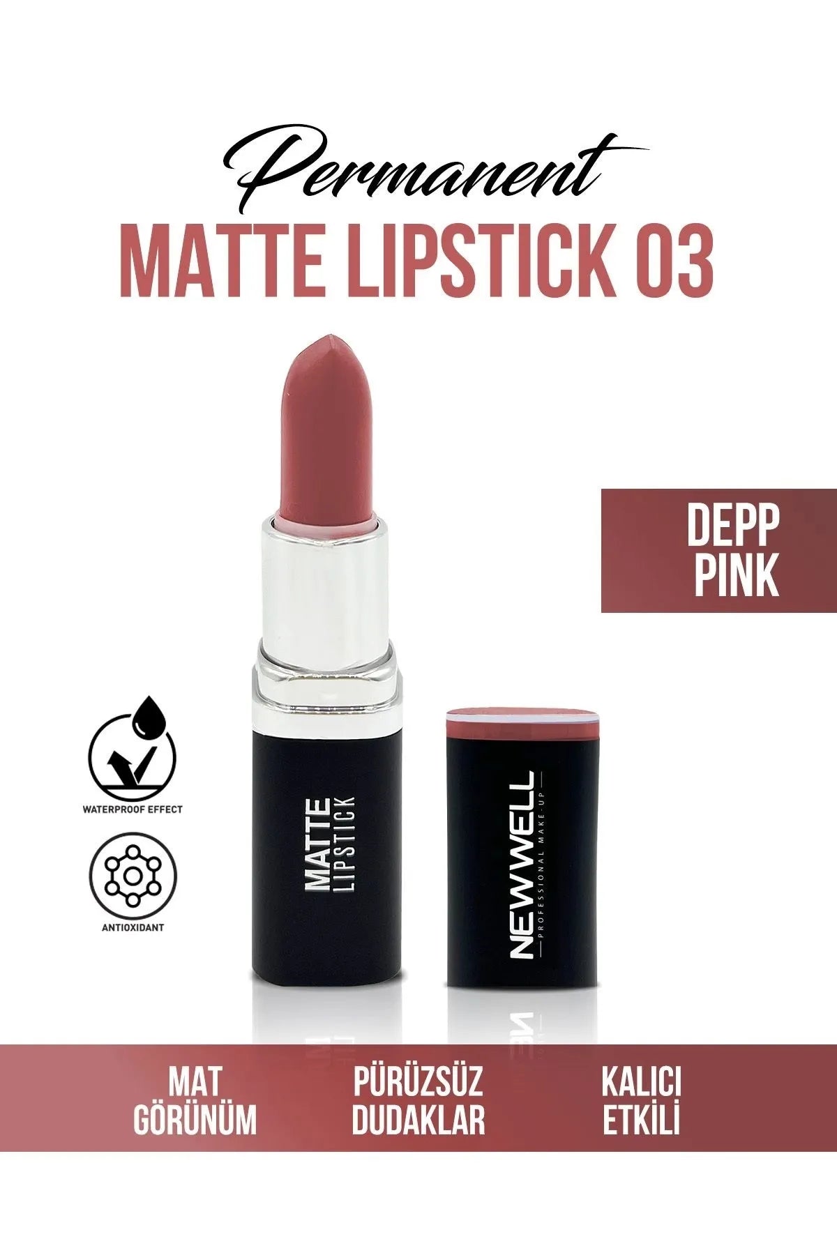 Permanent Matte Lipstick 03 Deep Pink Uzun Süre Kalıcı