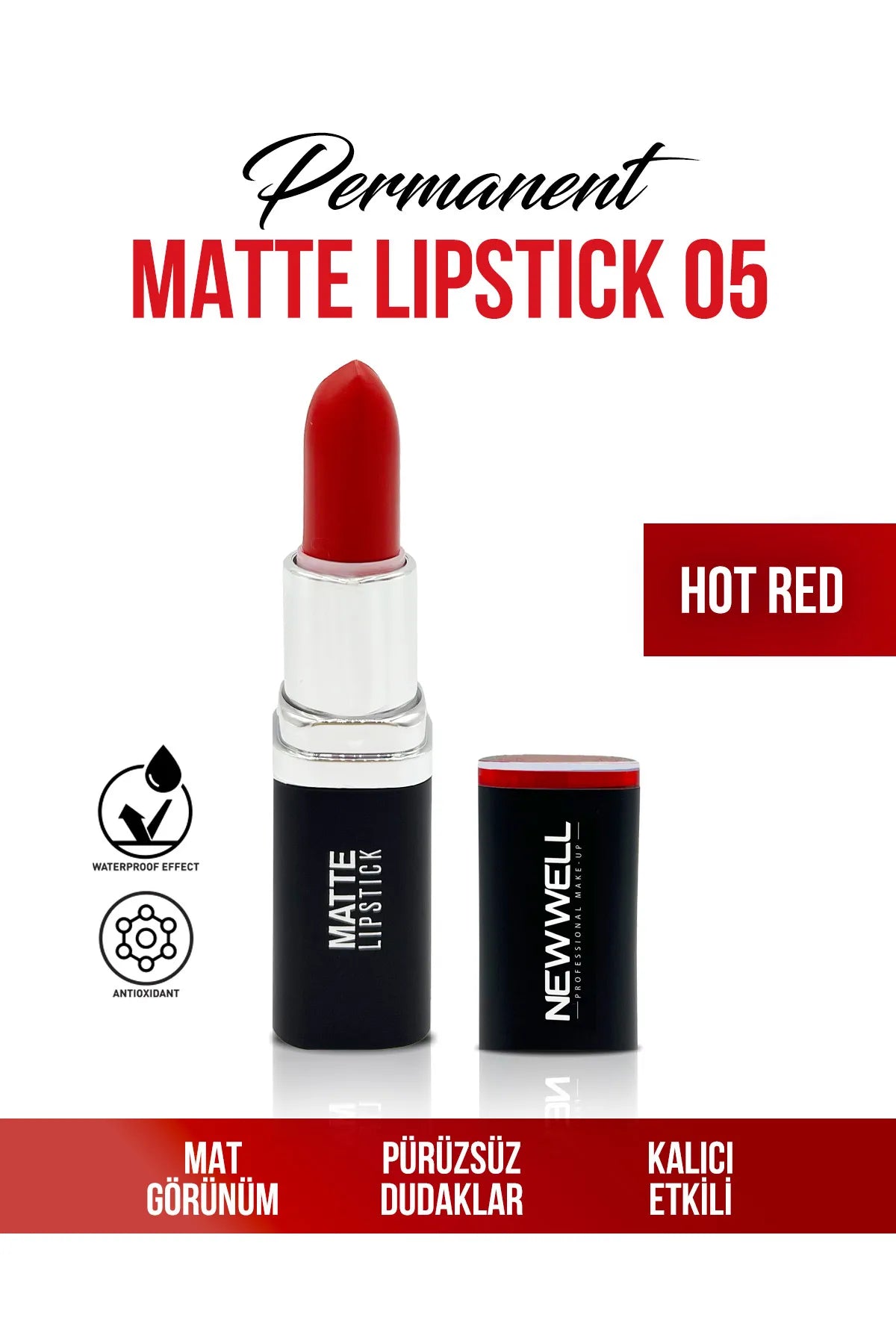 Permanent Matte Lipstick 05 Hot Red Uzun Süre Kalıcı