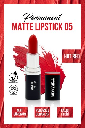 Permanent Matte Lipstick 05 Hot Red | Uzun Süre Kalıcı -Ruj - Lipstick Thumbnail
