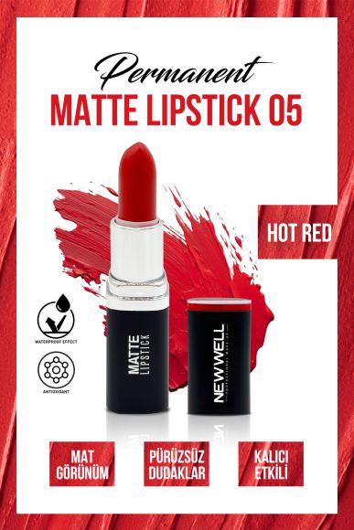 Permanent Matte Lipstick 05 Hot Red | Uzun Süre Kalıcı -Ruj - Lipstick